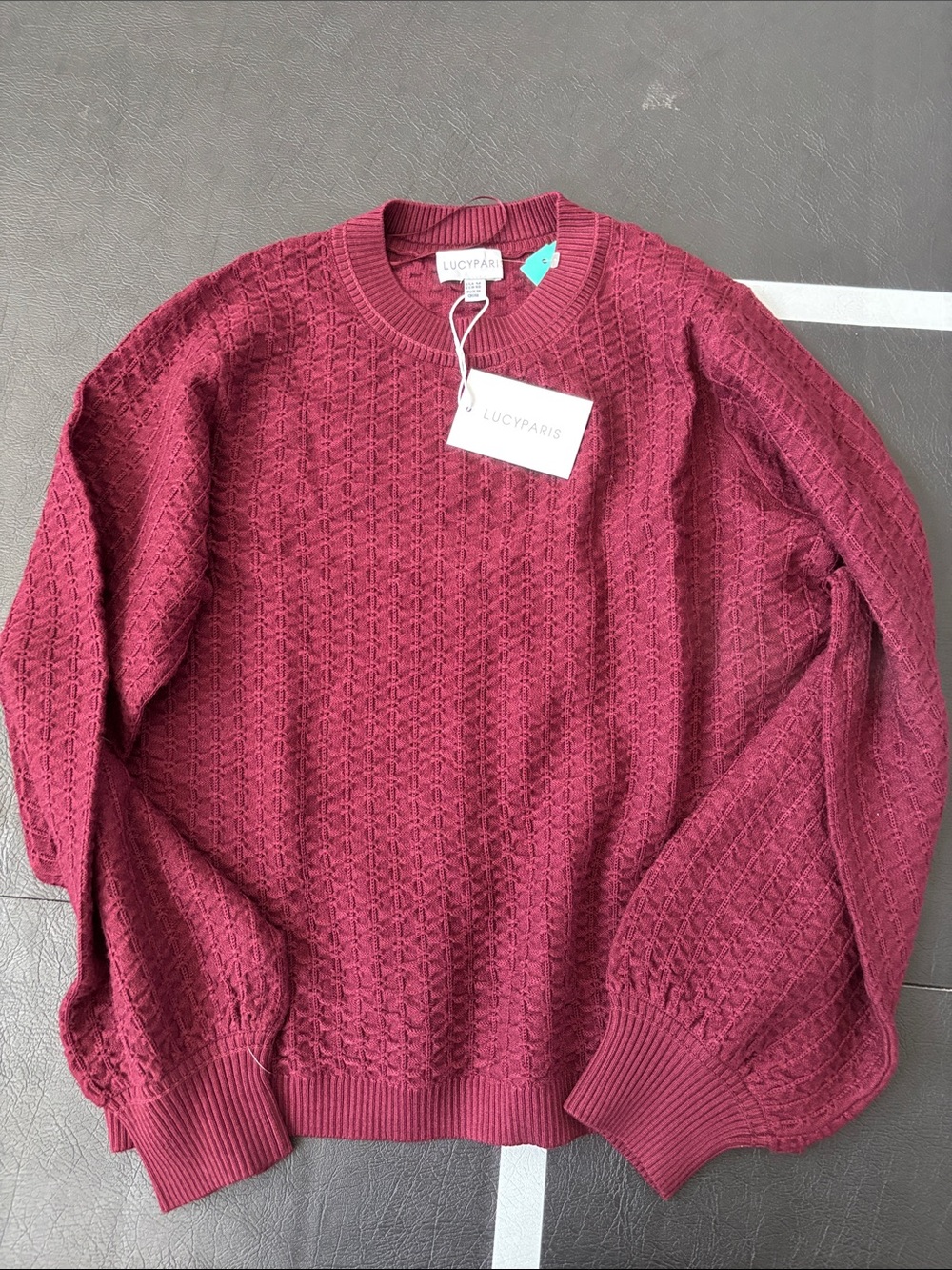 Lucy Paris Textured Crewneck Sweater - Wine